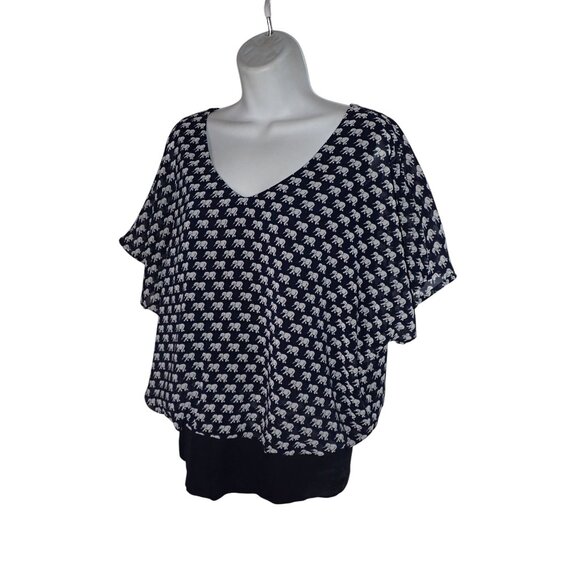 Cabi Top Womens M Blue White Parade Elephant Print Lined Trendy Novelty Career - Picture 2 of 6